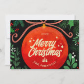 Modern Red Kerstbal Ornament Botanical Feestdagenkaart (Voorkant)