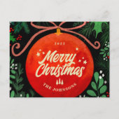 Modern Red Kerstbal Ornament Botanical Feestdagenkaart (Voorkant)