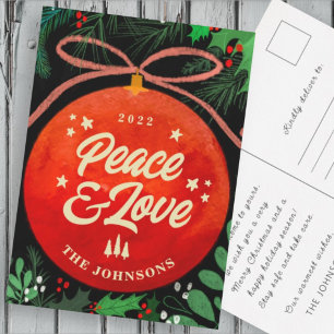 Modern Red Kerstbal Ornament Botanical Feestdagenkaart