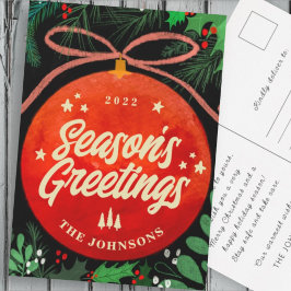 Modern Red Kerstbal Ornament Botanical Feestdagenkaart