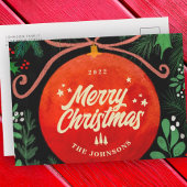 Modern Red Kerstbal Ornament Botanical Feestdagenkaart