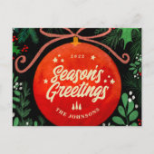 Modern Red Kerstbal Ornament Botanical Feestdagenkaart (Voorkant)