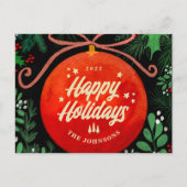 Modern Red Kerstbal Ornament Botanical Feestdagenkaart (Voorkant)