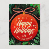 Modern Red Kerstbal Ornament Botanical Feestdagenkaart (Voorkant)