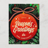 Modern Red Kerstbal Ornament Botanical Feestdagenkaart (Voorkant)