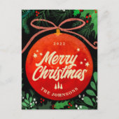 Modern Red Kerstbal Ornament Botanical Feestdagenkaart (Voorkant)