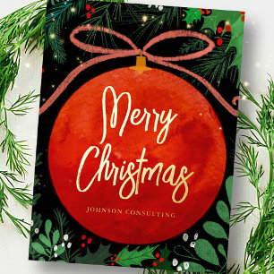 Modern Red Kerstbal Ornament Botanical Folie Feestdagen Briefkaart