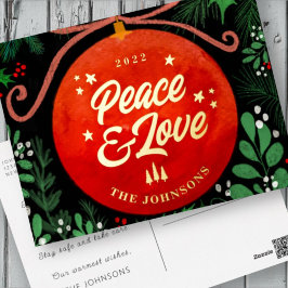 Modern Red Kerstbal Ornament Botanical Folie Feestdagen Briefkaart