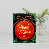 Modern Red Kerstbal Ornament Botanical Folie Feestdagen Briefkaart (Staand Voorkant)