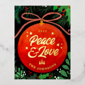 Modern Red Kerstbal Ornament Botanical Folie Feestdagen Briefkaart (Voorkant)