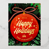 Modern Red Kerstbal Ornament Botanical Folie Feestdagen Briefkaart (Voorkant)