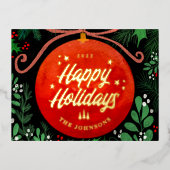 Modern Red Kerstbal Ornament Botanical Folie Feestdagen Briefkaart (Voorkant)