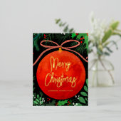 Modern Red Kerstbal Ornament Botanical Folie Feestdagen Briefkaart (Staand Voorkant)