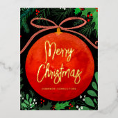 Modern Red Kerstbal Ornament Botanical Folie Feestdagen Briefkaart (Voorkant)