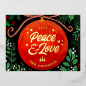 Modern Red Kerstbal Ornament Botanical Folie Feestdagen Briefkaart (Voorkant)