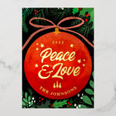 Modern Red Kerstbal Ornament Botanical Folie Feestdagenkaart (Voorkant)