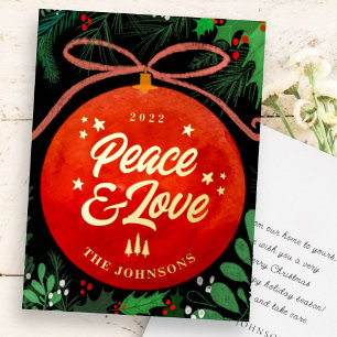 Modern Red Kerstbal Ornament Botanical Folie Feestdagenkaart