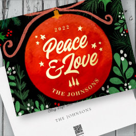 Modern Red Kerstbal Ornament Botanical Folie Feestdagenkaart