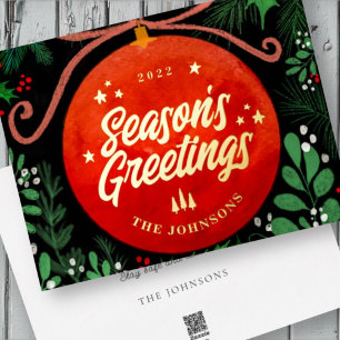 Modern Red Kerstbal Ornament Botanical Folie Feestdagenkaart