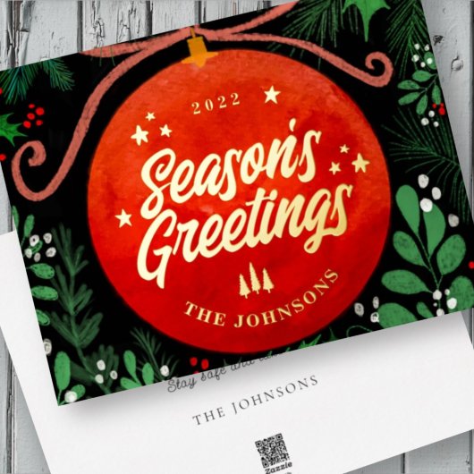 Modern Red Kerstbal Ornament Botanical Folie Feestdagenkaart