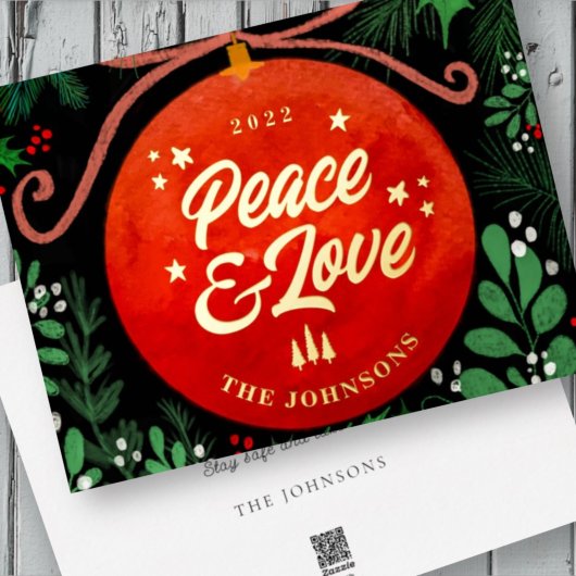 Modern Red Kerstbal Ornament Botanical Folie Feestdagenkaart