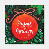 Modern Red Kerstbal Ornament Botanical Magneet (Voorkant)