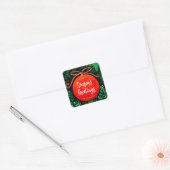 Modern Red Kerstbal Ornament Botanical Vierkante Sticker (Envelop)