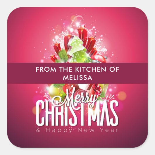 Modern Red Kerstschilderafbeelding Keuken Vierkante Sticker (Voorkant)