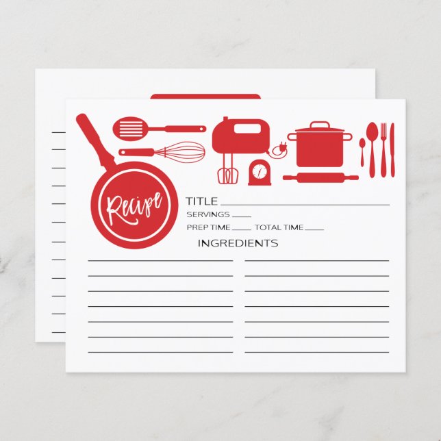 Modern Red Kitchen Utils Recipe Card (Voorkant / Achterkant)