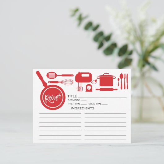 Modern Red Kitchen Utils Recipe Card Briefkaart (Staand voorkant)