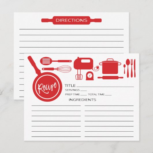 Modern Red Kitchen Utils Recipe Card Briefkaart (Voorkant / Achterkant)