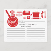 Modern Red Kitchen Utils Recipe Card Briefkaart (Voorkant)