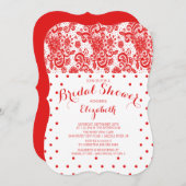 Modern Red Lace Bridal Shower Kaart (Voorkant / Achterkant)