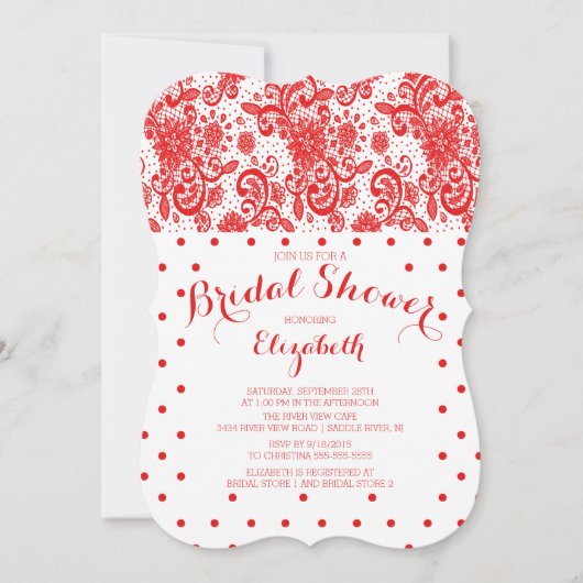 Modern Red Lace Bridal Shower Kaart (Voorkant)