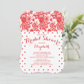 Modern Red Lace Bridal Shower Kaart (Staand voorkant)
