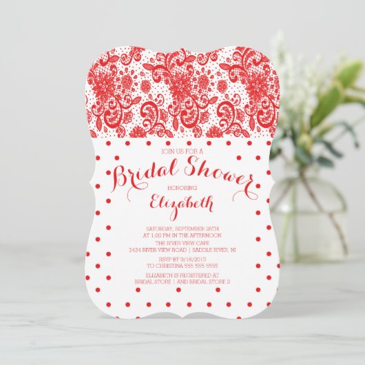 Modern Red Lace Bridal Shower Kaart (Staand voorkant)
