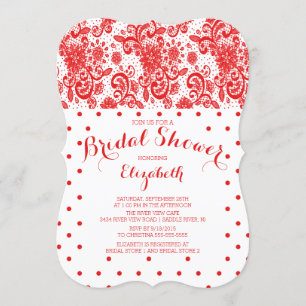 Modern Red Lace Bridal Shower Kaart