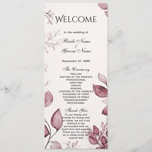 Modern Red Leaves Wedding Programma Programmakaart (Voorkant)