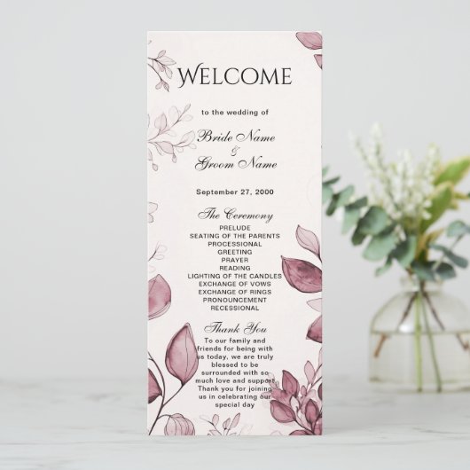 Modern Red Leaves Wedding Programma Programmakaart (Staand voorkant)