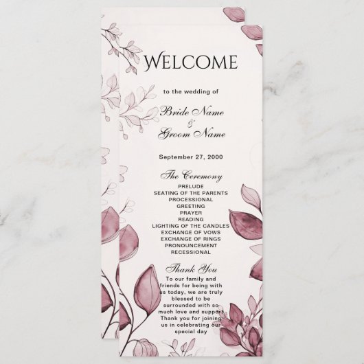 Modern Red Leaves Wedding Programma Programmakaart (Voorkant / Achterkant)