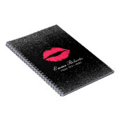 Modern Red Lips Trendy Black Glitter Elegant Notitieboek (Rechterzijde)