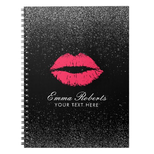 Modern Red Lips Trendy Black Glitter Elegant Notitieboek (Voorkant)