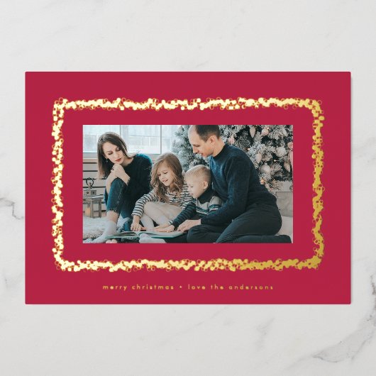modern red magenta foto kerstmis lijst folie feestdagenkaart (Voorkant)