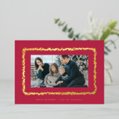 modern red magenta foto kerstmis lijst folie feestdagenkaart (Staand Voorkant)