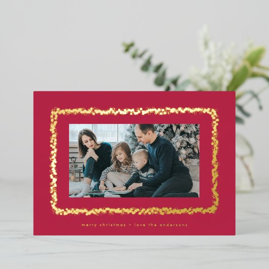 modern red magenta foto kerstmis lijst folie feestdagenkaart (Staand Voorkant)