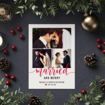 Modern Red Married en Merry Wedding Photo Collage