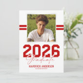 Modern Red Masculine Photo Graduation Aankondiging (Staand voorkant)