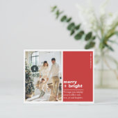 Modern Red Merry + Bright Christmas Photo Briefkaart (Staand voorkant)