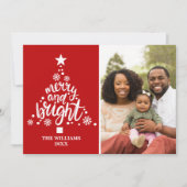 Modern Red Merry & Bright Custom Foto Kerstmis Feestdagenkaart (Voorkant)