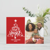 Modern Red Merry & Bright Custom Foto Kerstmis Feestdagenkaart (Staand voorkant)